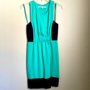 Rachel Roy teal dress with soft black denim trim size 4